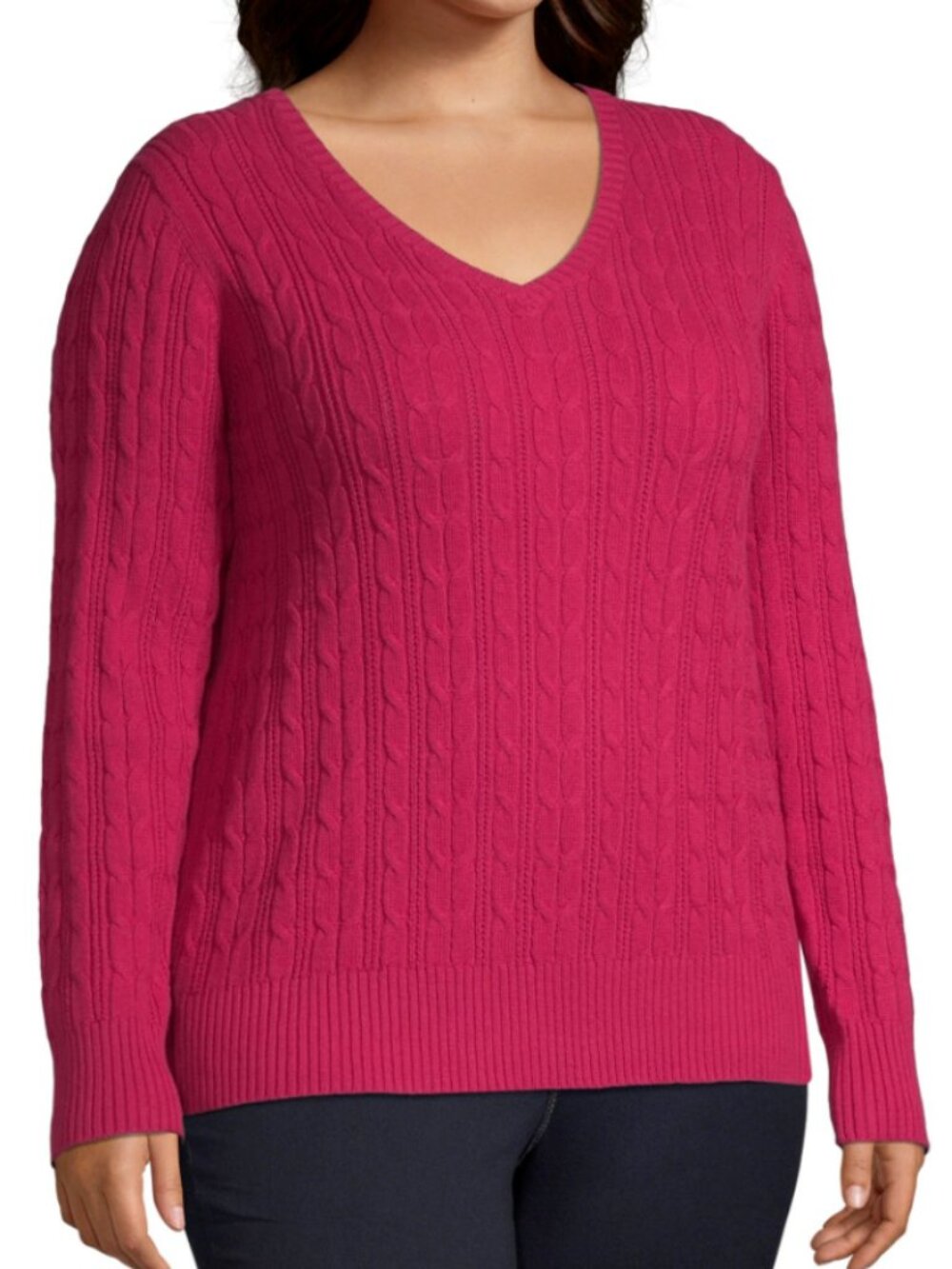 NWT St. John's Bay Pink Classic Cable Knit V-Neck Sweater Women's Size 2X